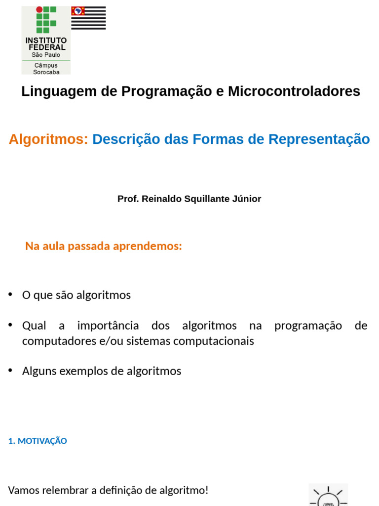 01 - Aula 04 - Algoritmos - Parte 2-V1 | PDF | Algoritmos | Linguagem ...