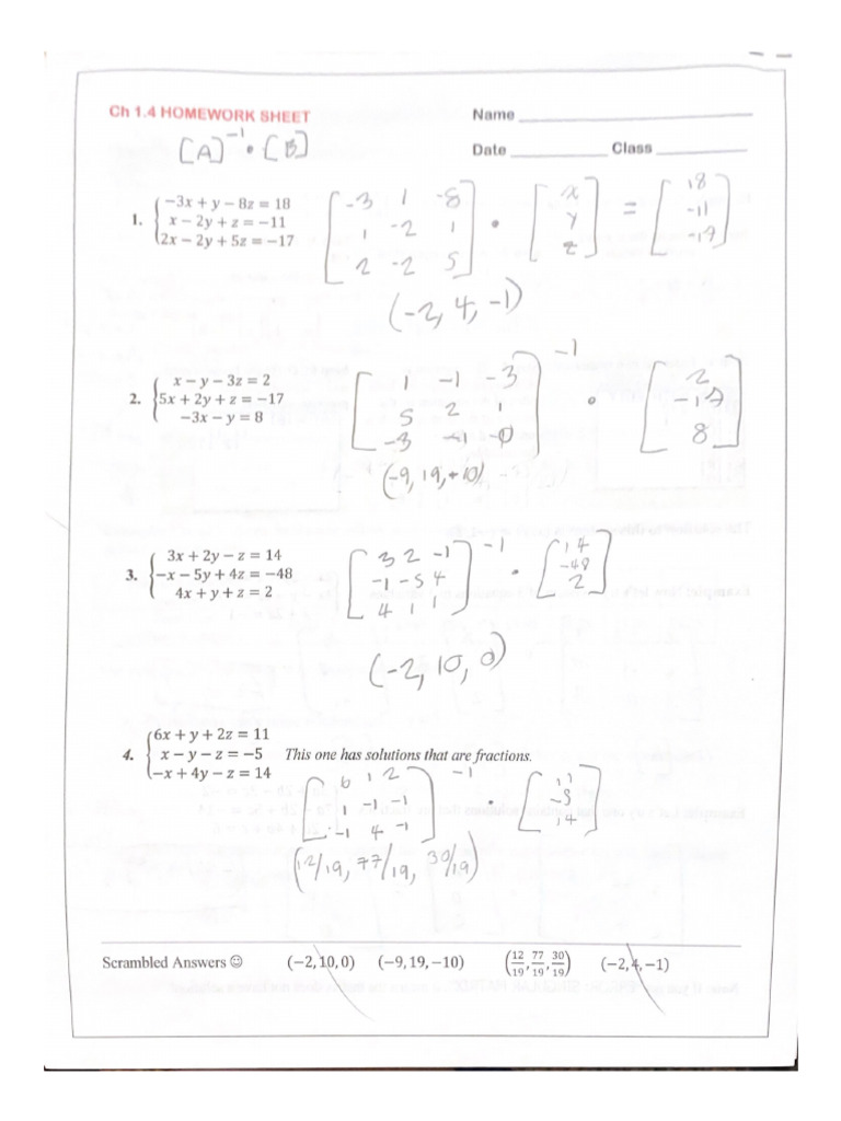 CH 1.4 Homework Sheet | PDF