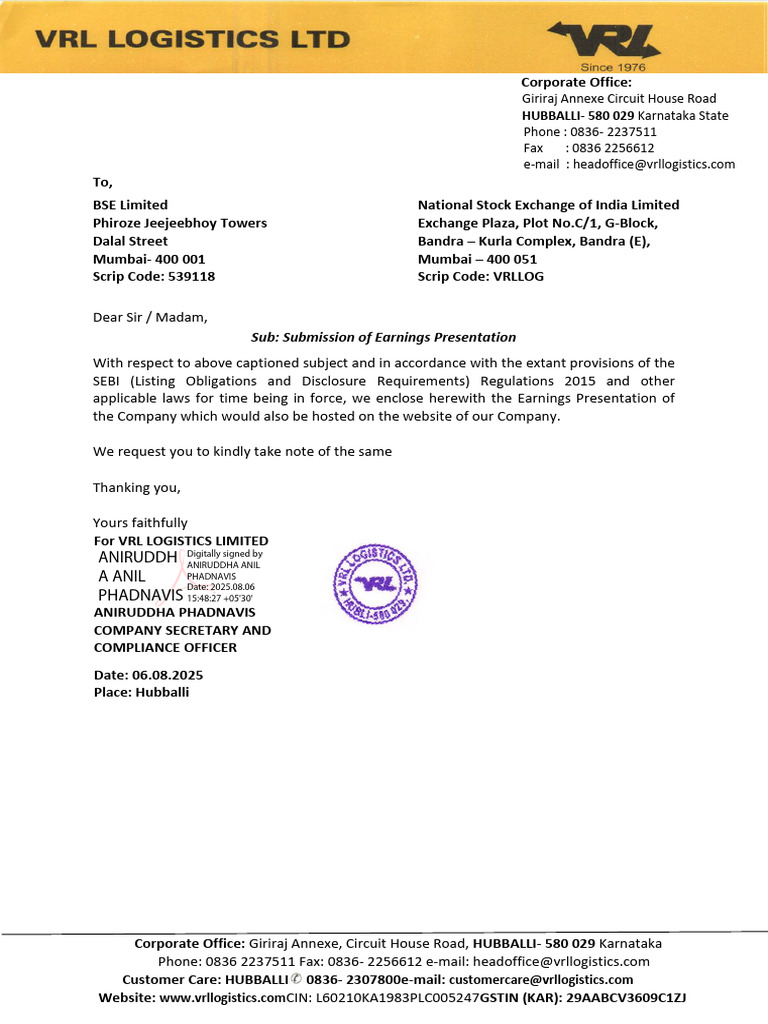 VRL Logistics Q1 FY26 Earnings Overview | PDF | Waste Management ...