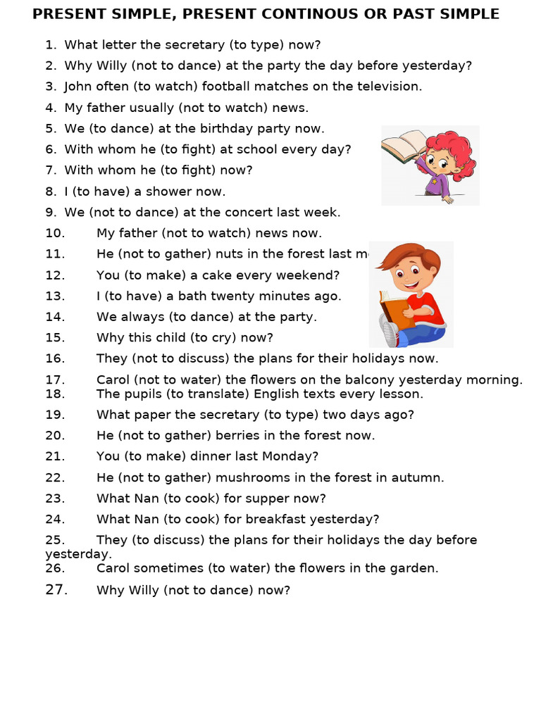 Present Simple and Present Continuous Worksheet 2 | PDF