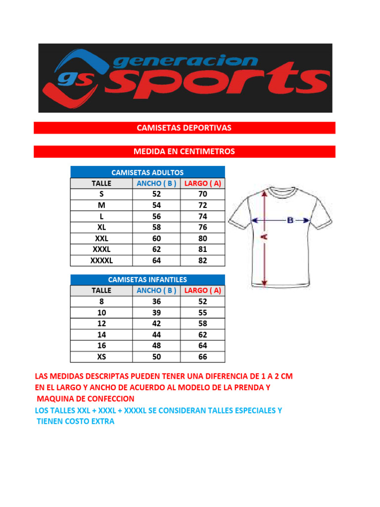 Talles Camisetas Deportivas | PDF