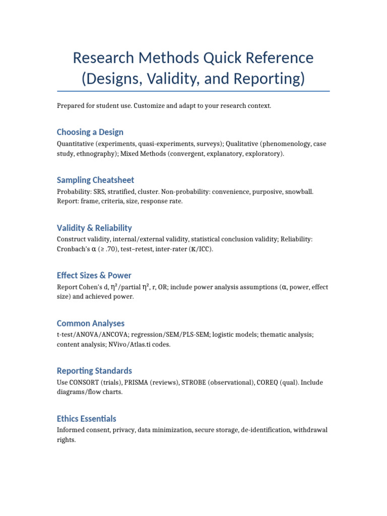 StudentToolkit 2 Research Methods Quick Reference | PDF