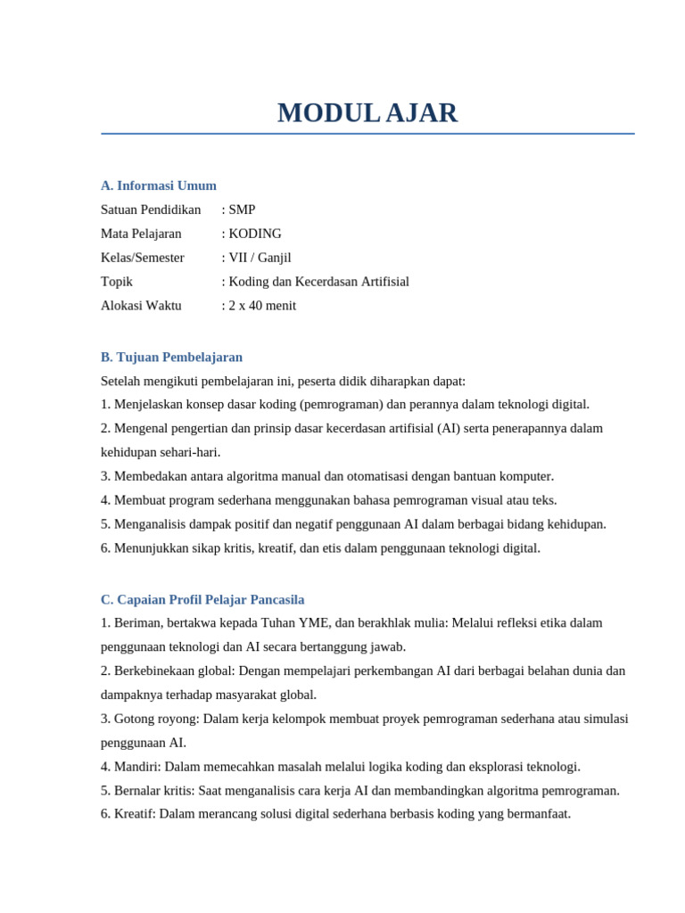 Koding dan AI untuk SMP Kelas VII | PDF