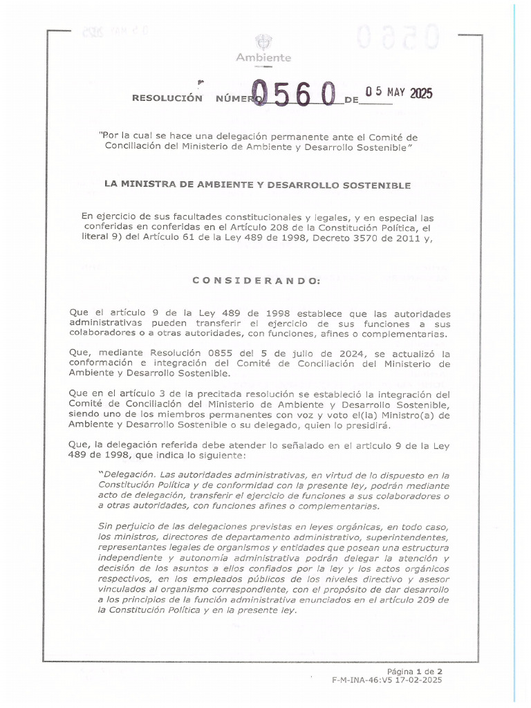 Res. 0560 de 05 Ay 2025 Delegado Comité | PDF