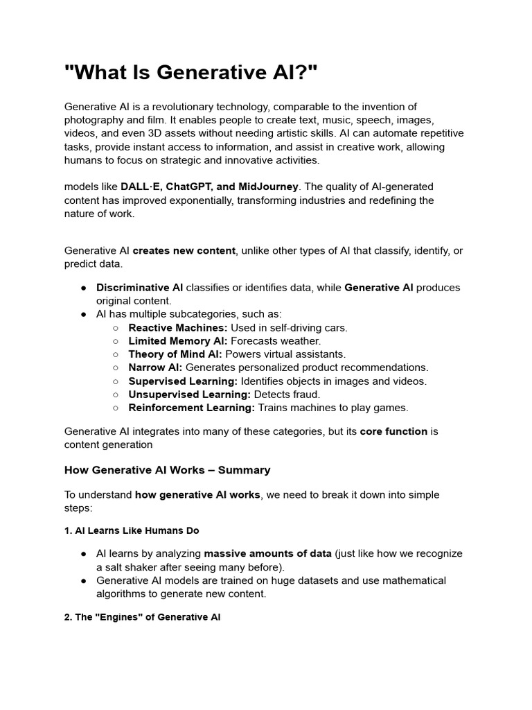 Understanding Generative AI Technology | PDF | Machine Learning ...