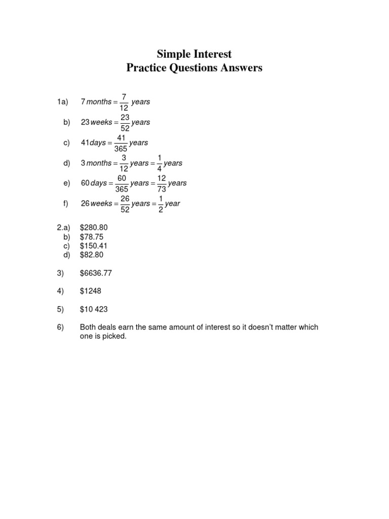 Simple Interest Practice Questions & Answers | PDF