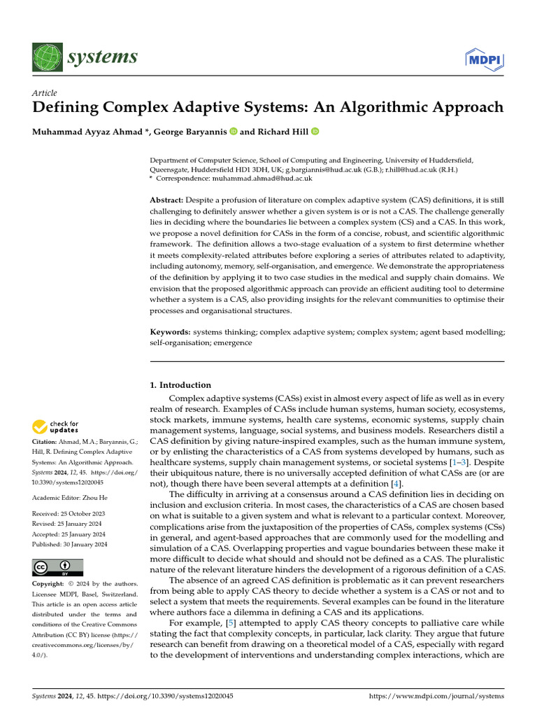 Defining Complex Adaptive Systems Algorithm | PDF | System | Complexity
