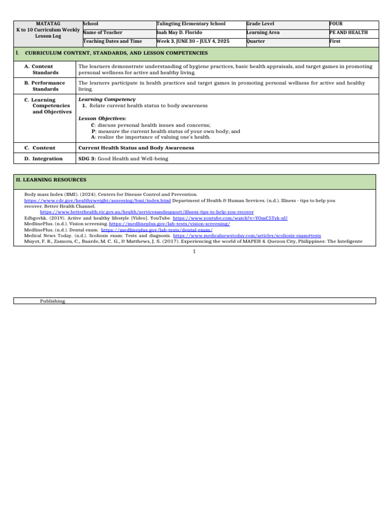 Pe and Health 4 DLL q1 w3 | PDF | Body Mass Index