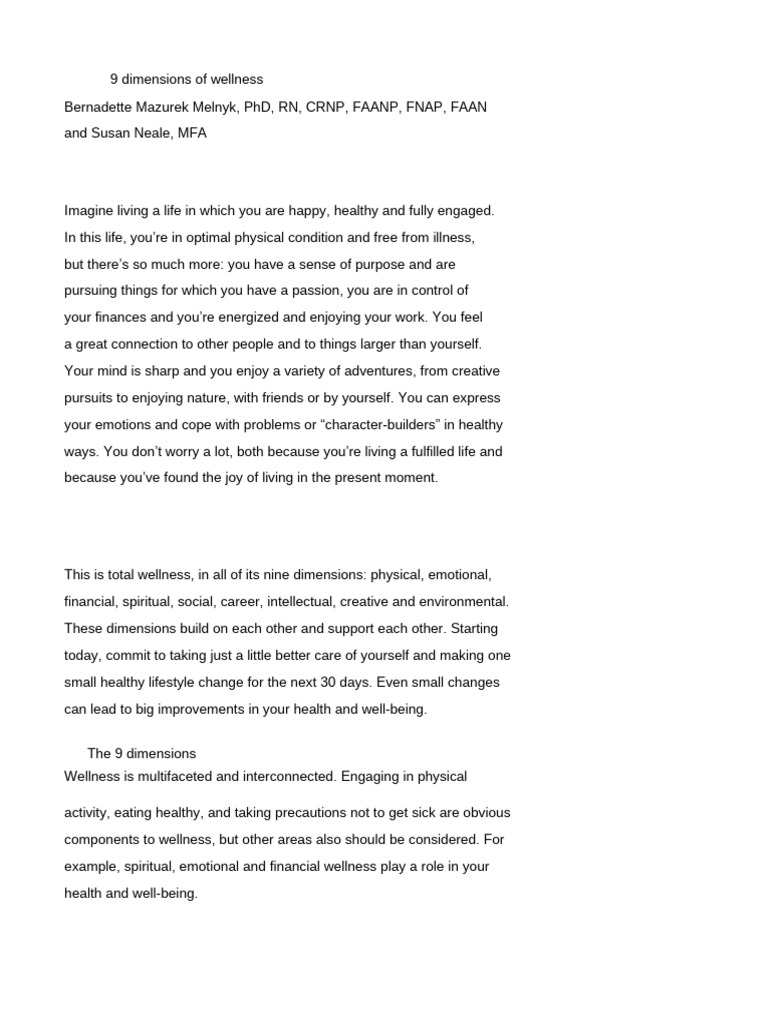 Nine Dimensions of Wellness Explained | PDF | Psychology ...