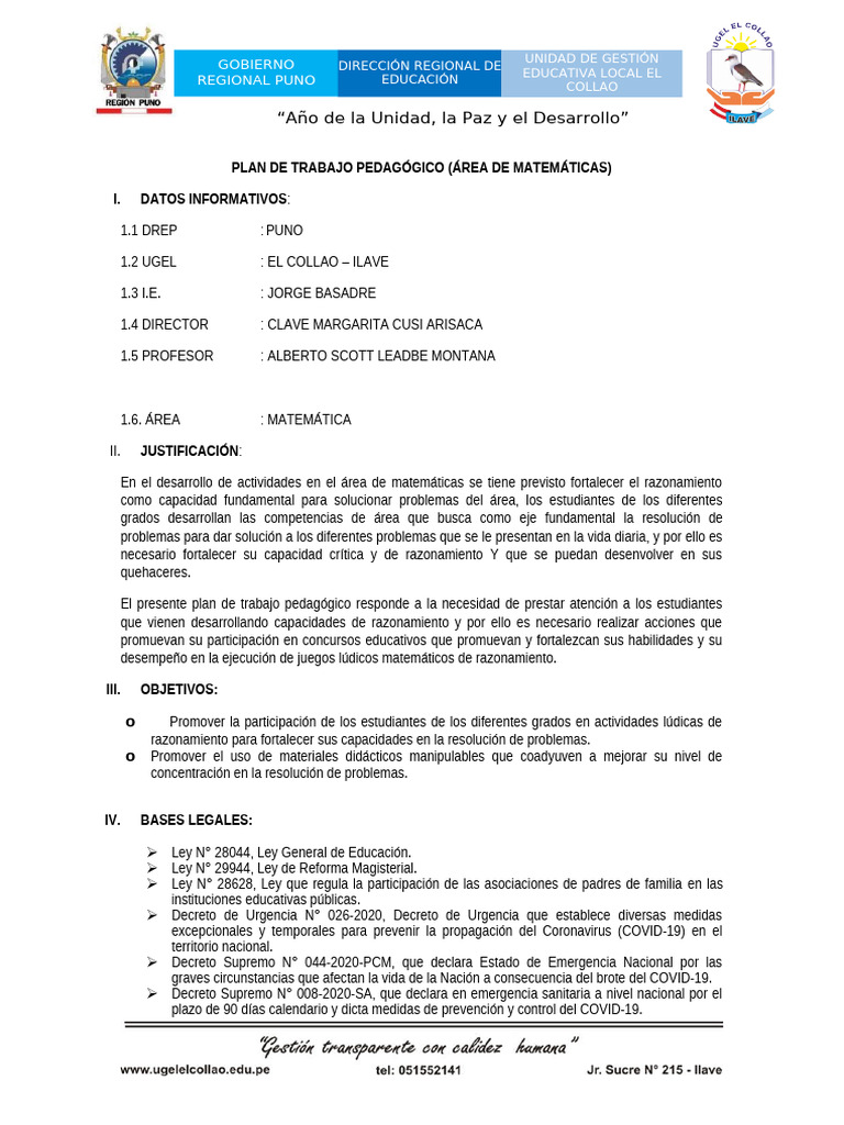 Plan de Trabajo II - Ee. RM 088 | PDF | Estado de emergencia