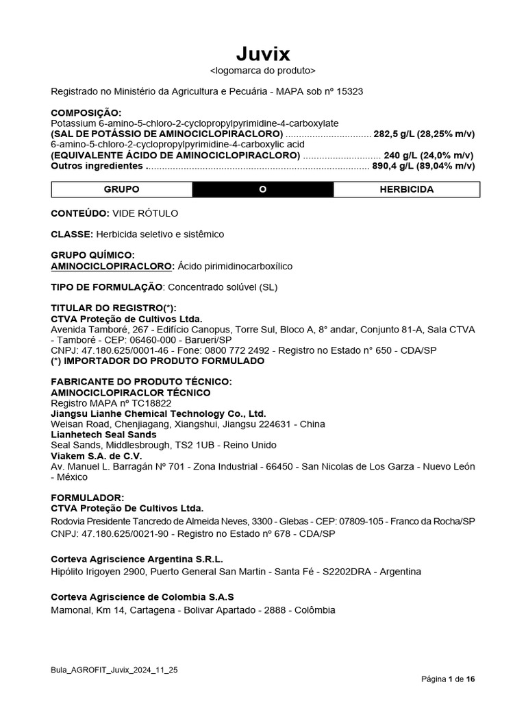 Bula do Herbicida Juvix 2024 | PDF | Ferimento | Umidade