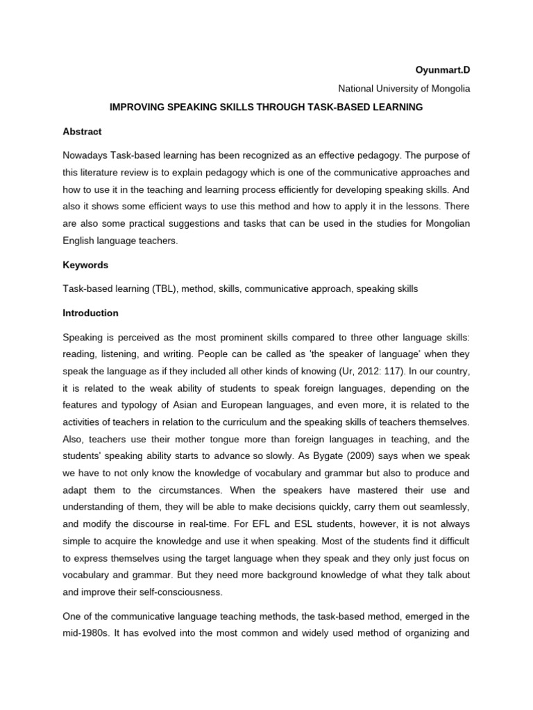 Task-Based Learning for Speaking Skills | PDF | Language Education ...