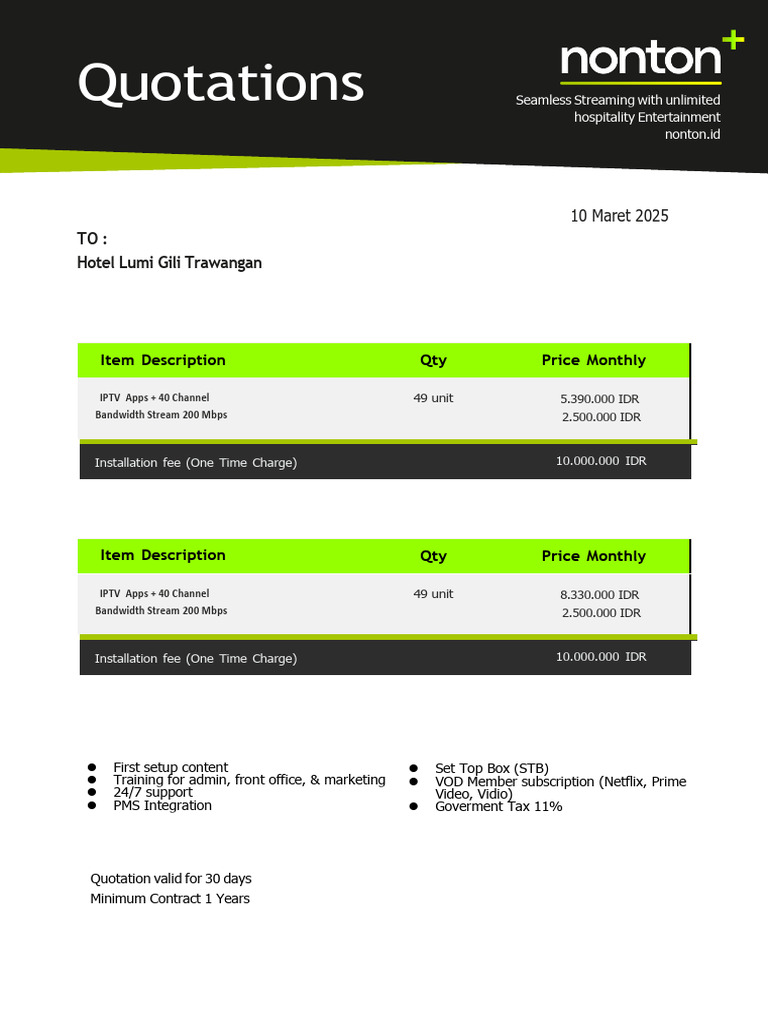 IPTV Quotation for Hotel Lumi | PDF | Multimedia | Service Industries