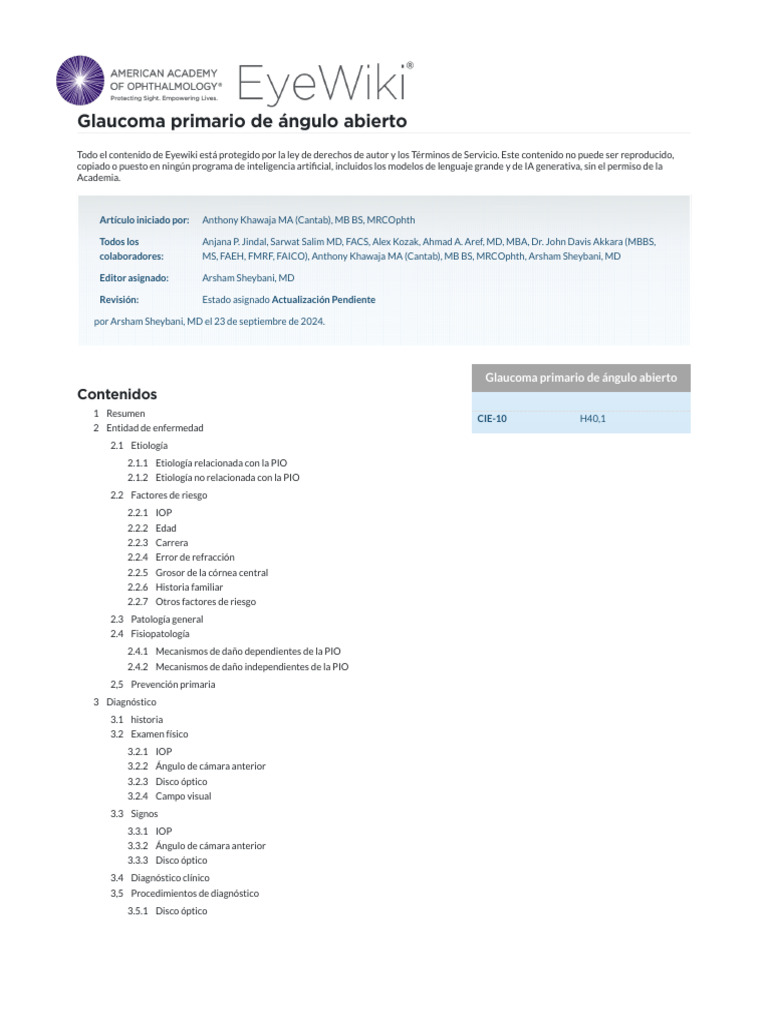 Glaucoma Primario de Ángulo Abierto - EyeWiki | PDF | Glaucoma ...