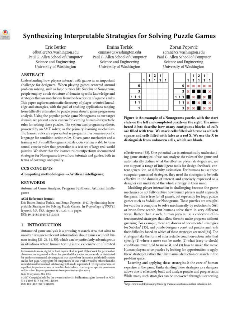 Interpretable Strategies for Puzzle Games | PDF | Function (Mathematics ...