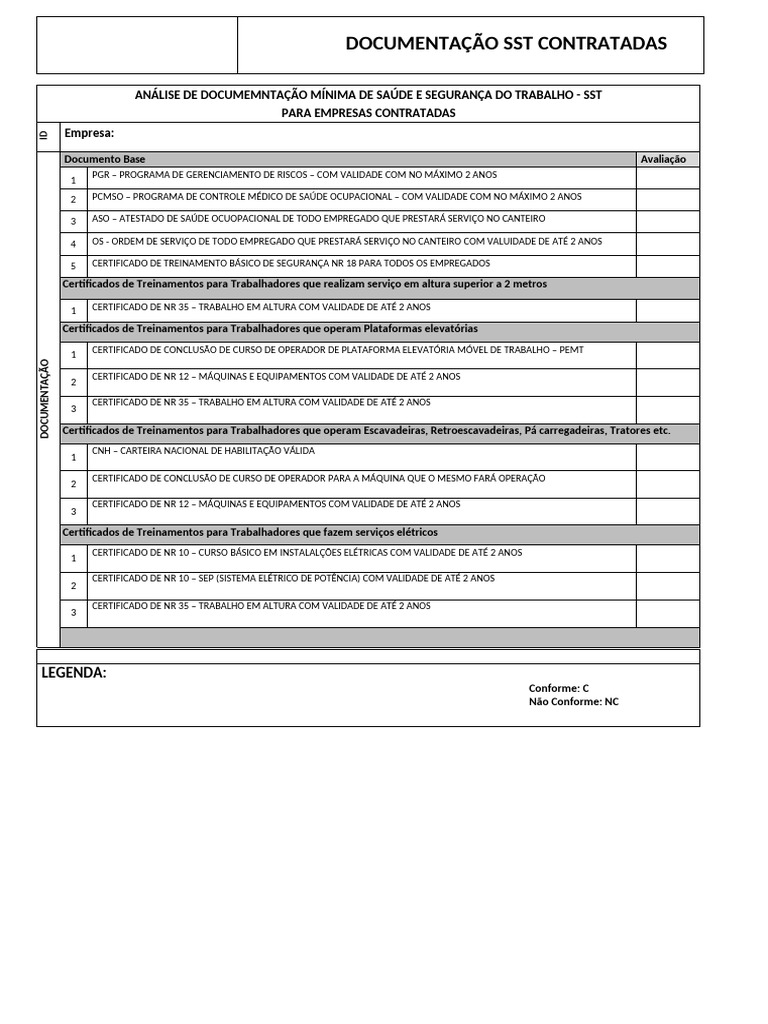 Documentação SST para Empresas Contratadas | PDF