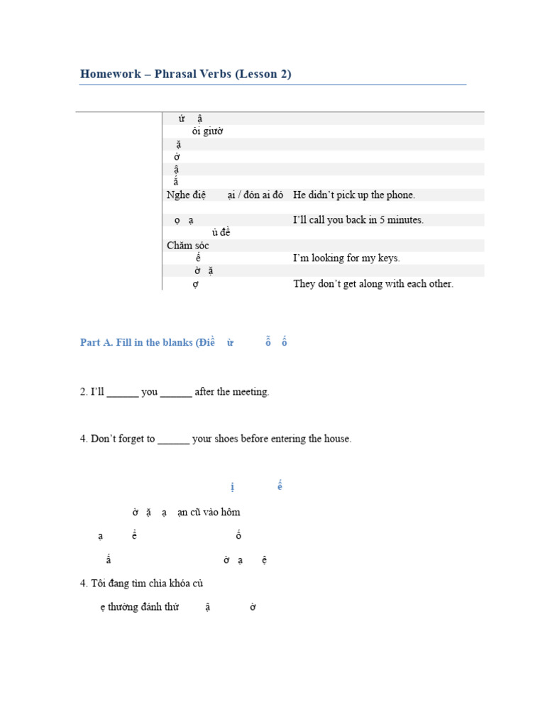 Homework PhrasalVerbs Lesson2 | PDF
