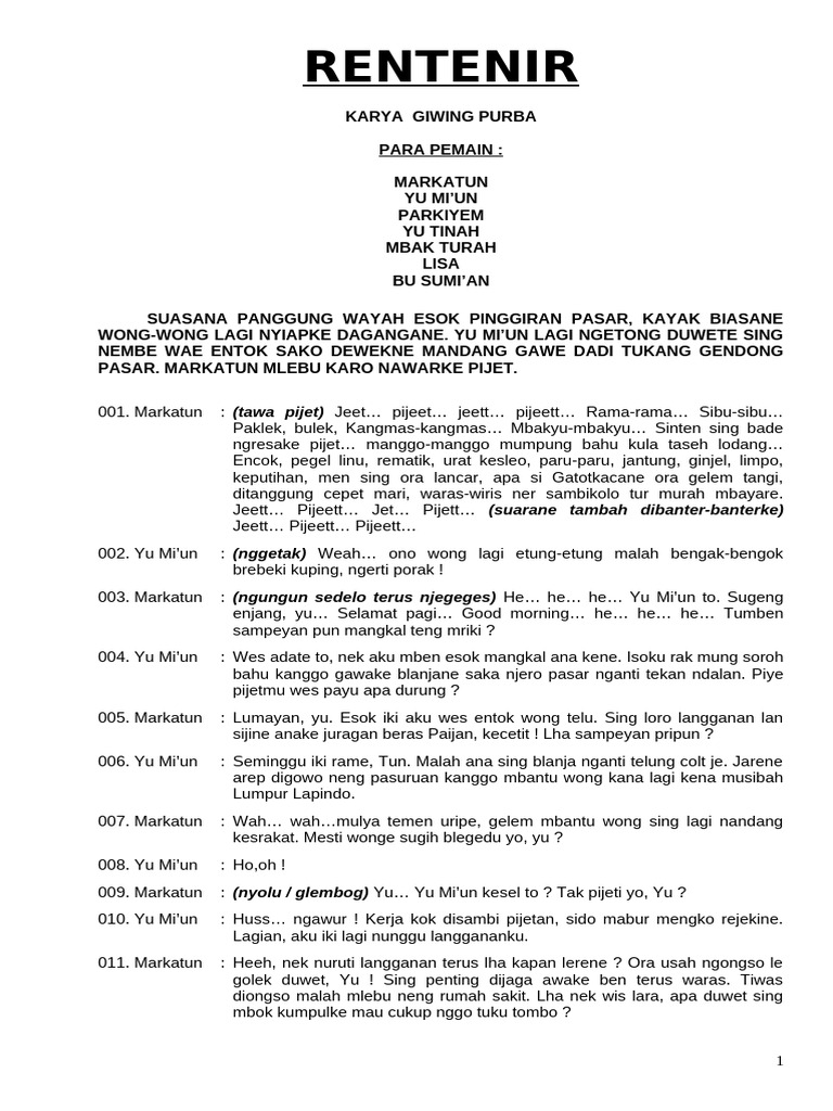 Drama Rentenir: Kisah Tukang Pijet Pasar | PDF