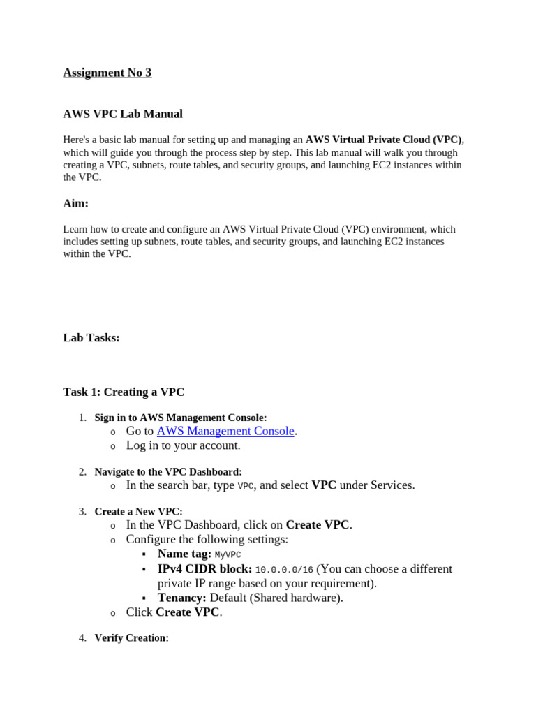 AWS VPC Setup Lab Manual Guide | PDF | Internet | Computing
