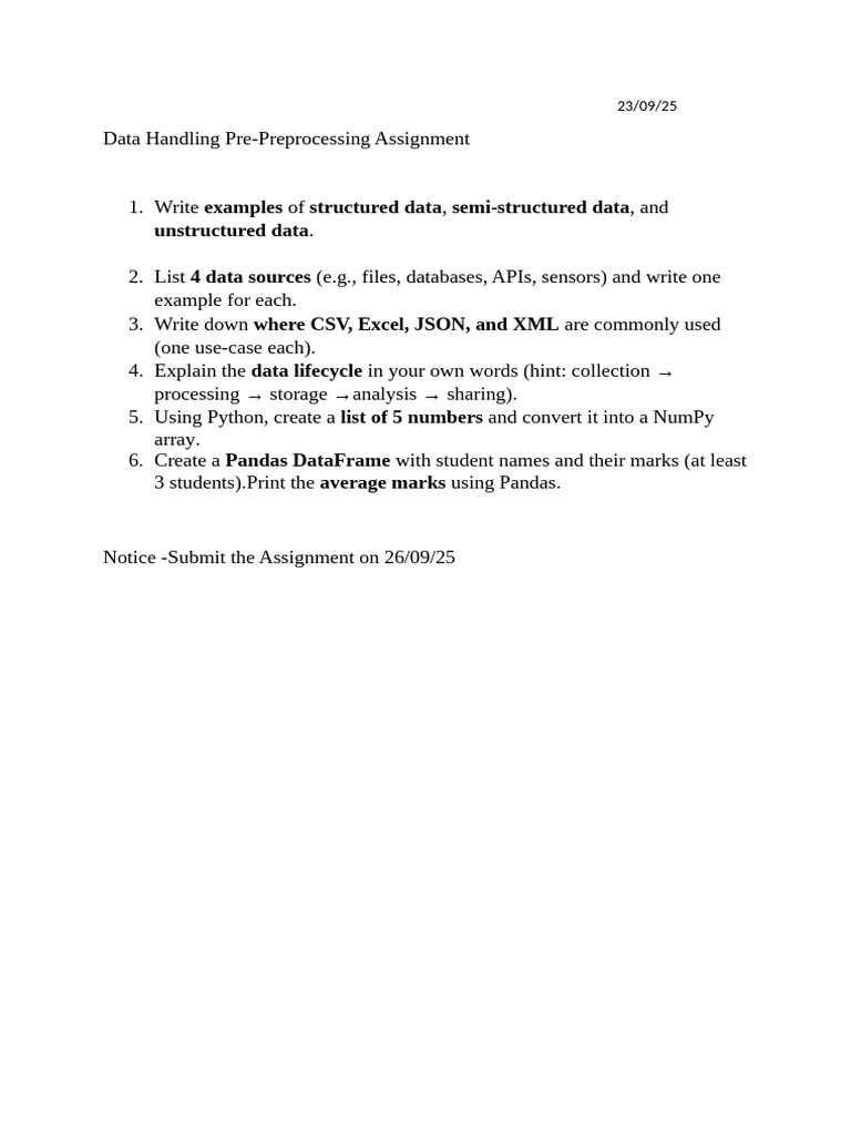 Data Handaling & Preprocessing Assigement | PDF