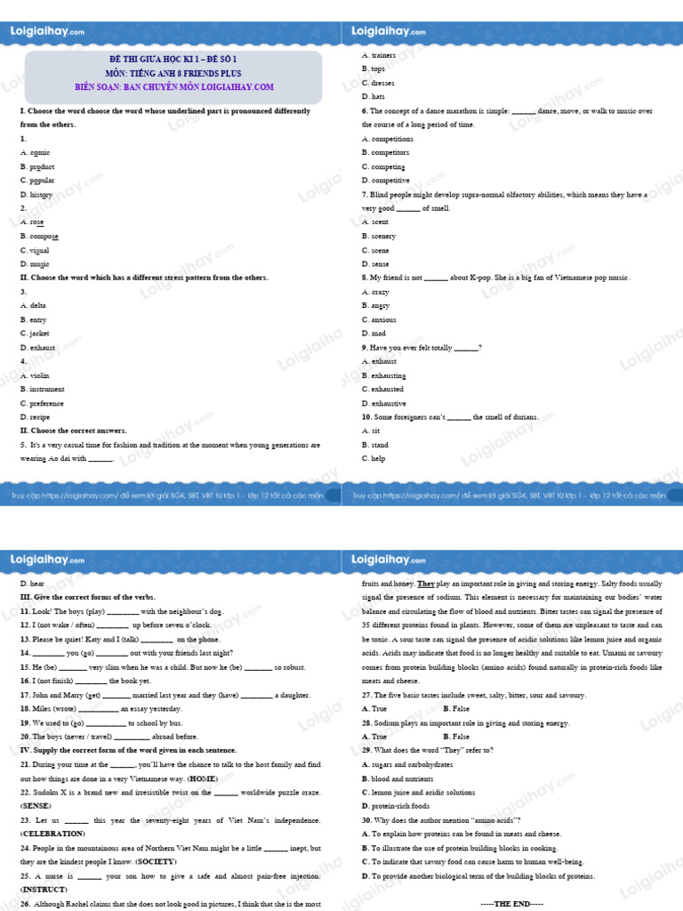 English Language Test for Grade 8 | PDF | Taste | Umami