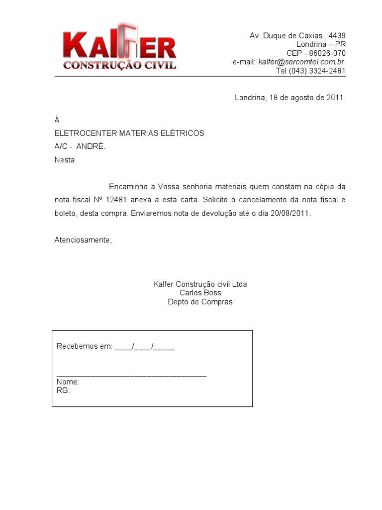 Carta de entrega de documentos word