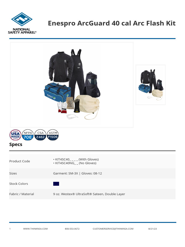 Enespro Arcguard 40 Cal Arc Flash Kit | PDF
