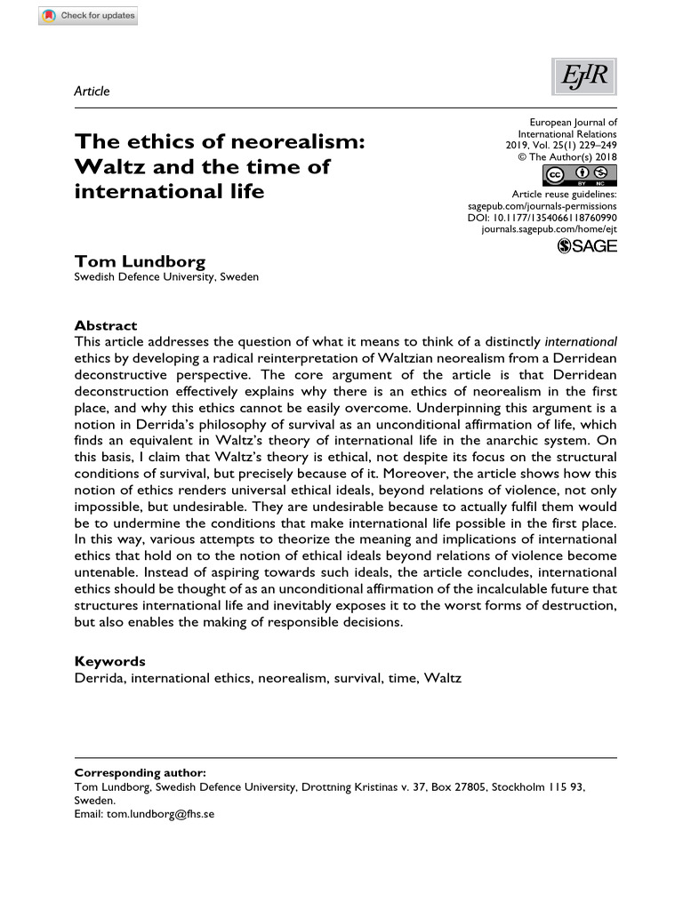 Ethics in Neorealism: A Derridean Perspective | PDF | Immanuel Kant ...