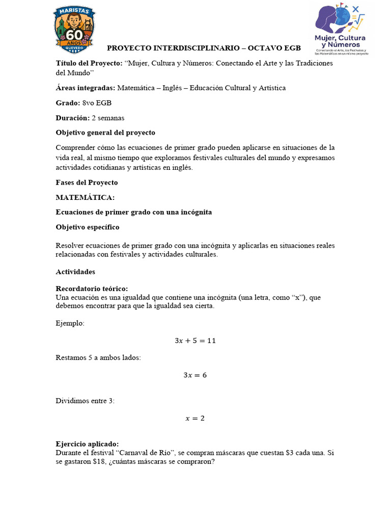 Proyecto Interdisciplinario: Arte y Matemáticas | PDF | Ecuaciones