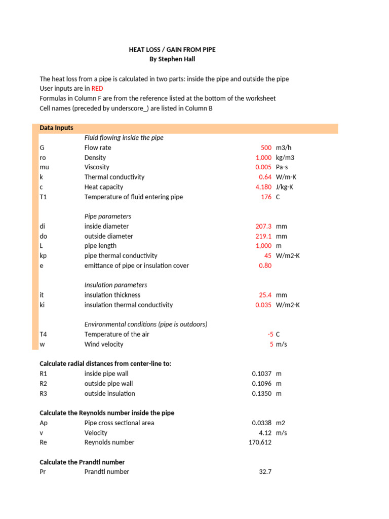 Pipe Heat Loss and Gain Calculations | PDF | Reynolds Number | Thermal ...
