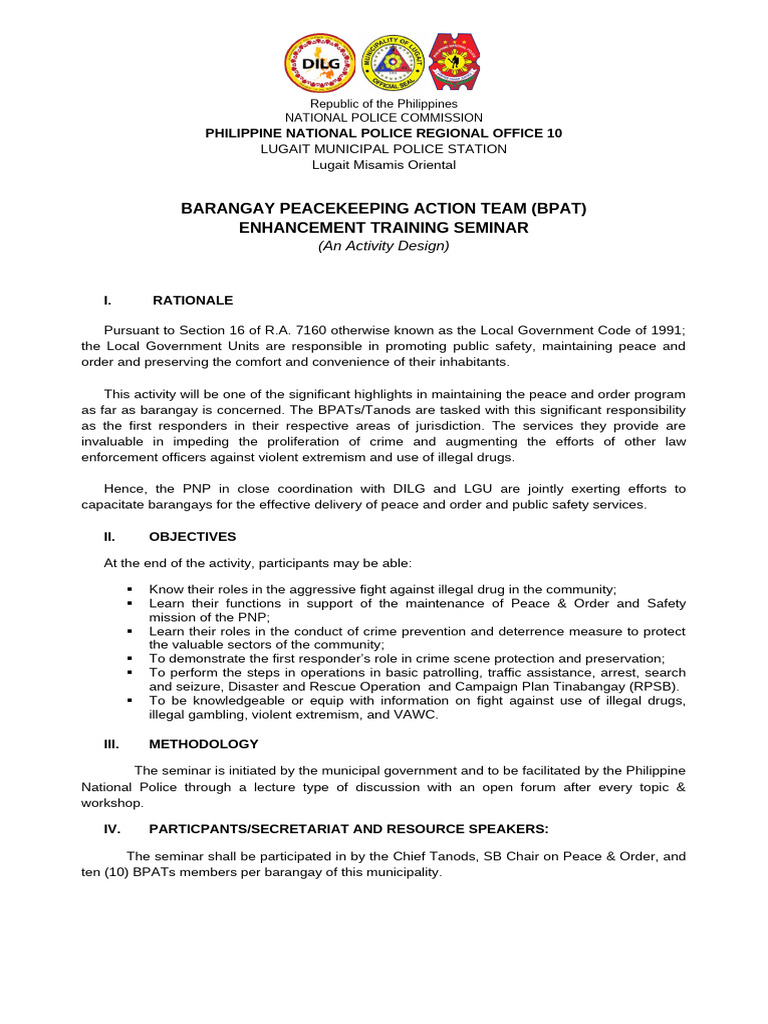 BPAT Enhancement Training Seminar Plan | PDF | Police | Crime & Violence