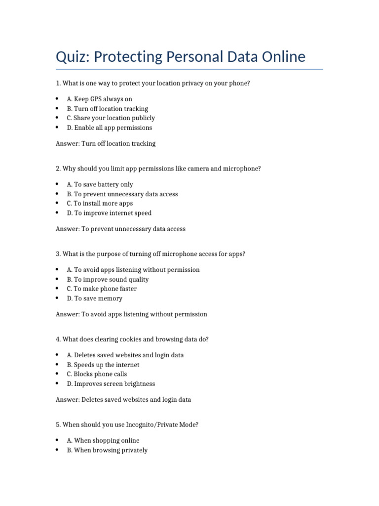 Personal Data Protection Quiz Online | PDF | Password | Computer Security