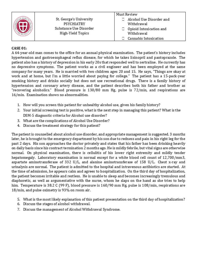 Substance Use Disorder Case Studies | PDF | Alcoholism | Hypertension