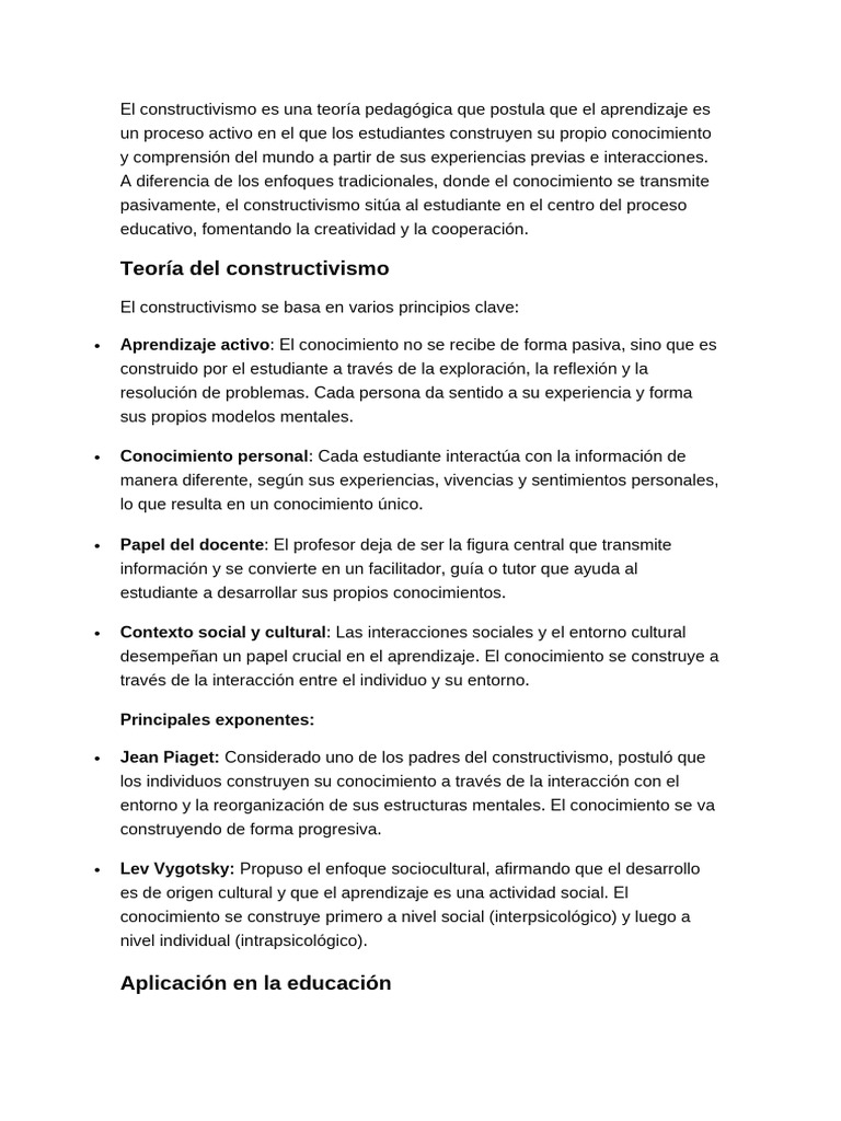 Teoría del Constructivismo en Educación | PDF | Constructivismo ...