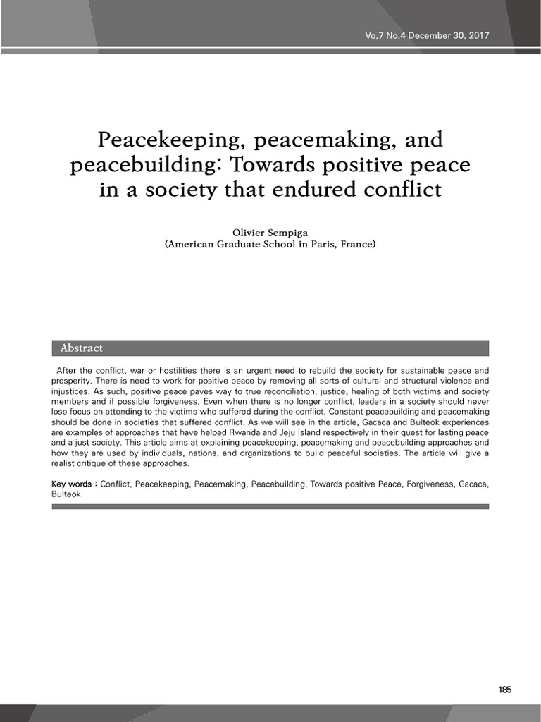 Peacekeeping Peacemaking and Peacebuildi | PDF | Peacebuilding ...