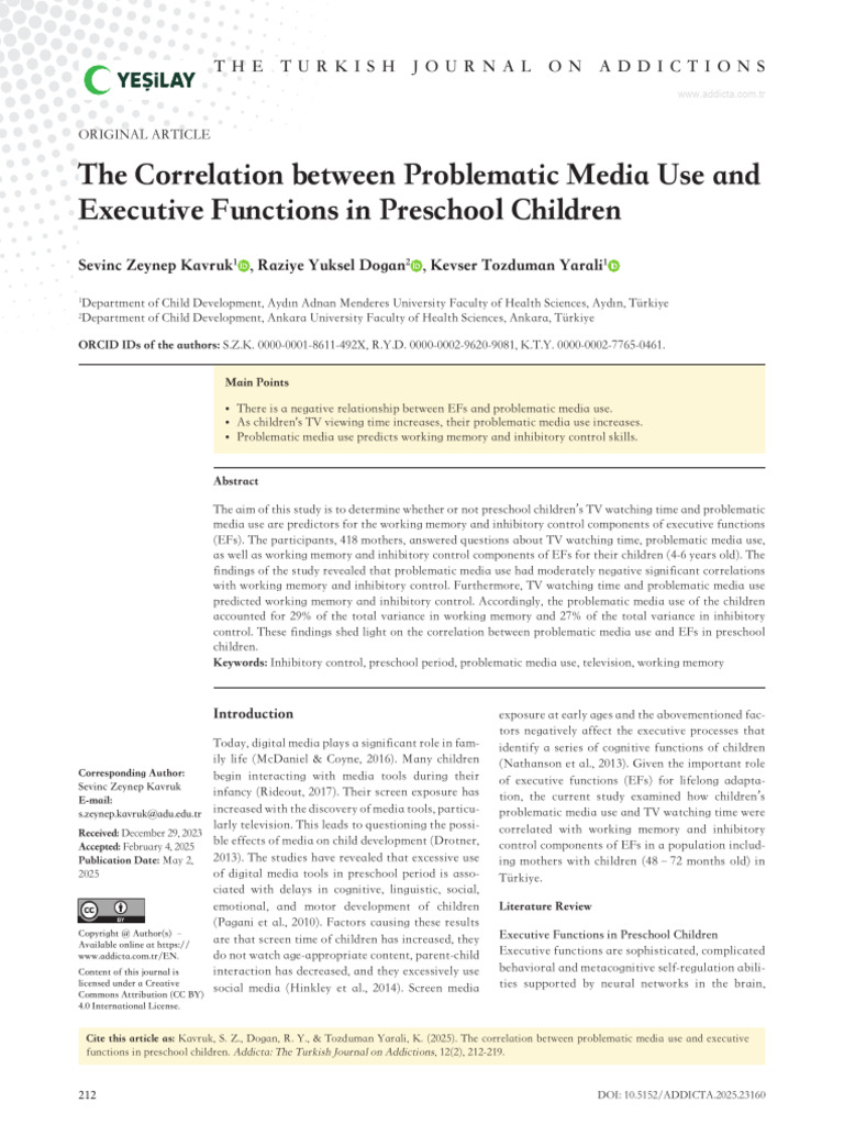 Media Use and Executive Functions in Kids | PDF | Regression Analysis ...
