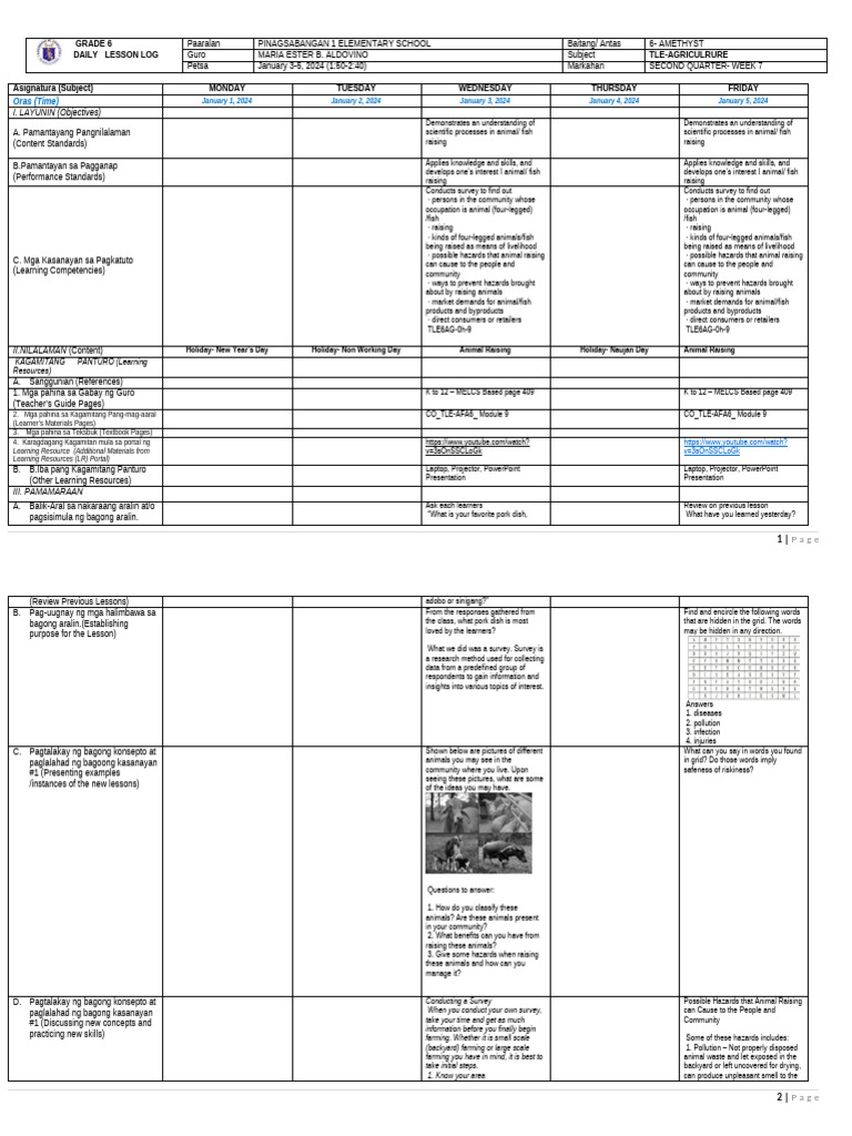 Tle DLL g6 q2 Week 7 January 3-5, 2023 | PDF