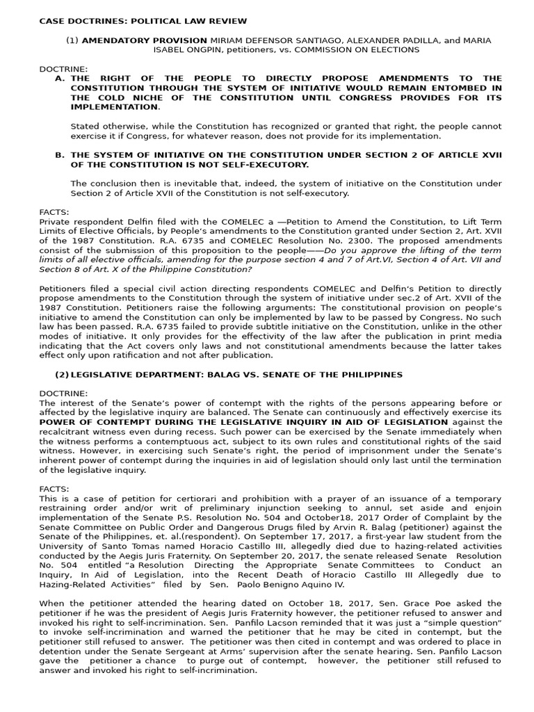 Political Law Case Doctrines Review | PDF | Fourth Amendment To The ...
