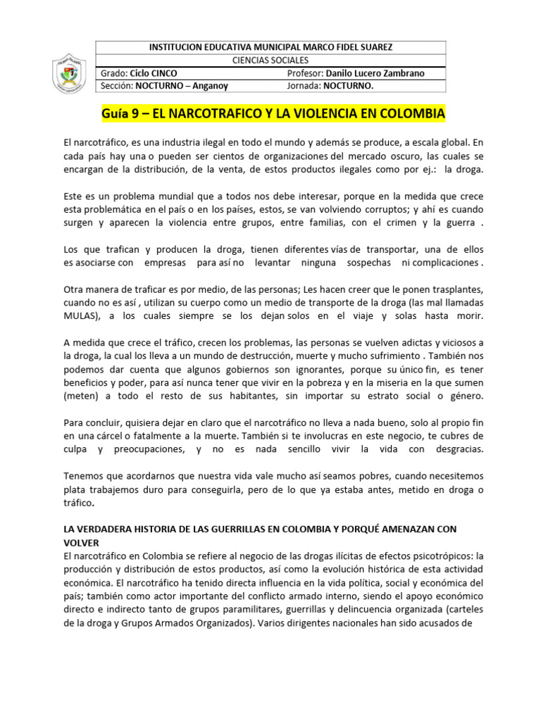 Narcotráfico y violencia en Colombia | PDF | Colombia | Guerra de ...