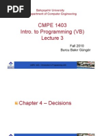 CMPE 1403 Intro. To Programming (VB) : Bahçeşehir University Department of Computer Engineering