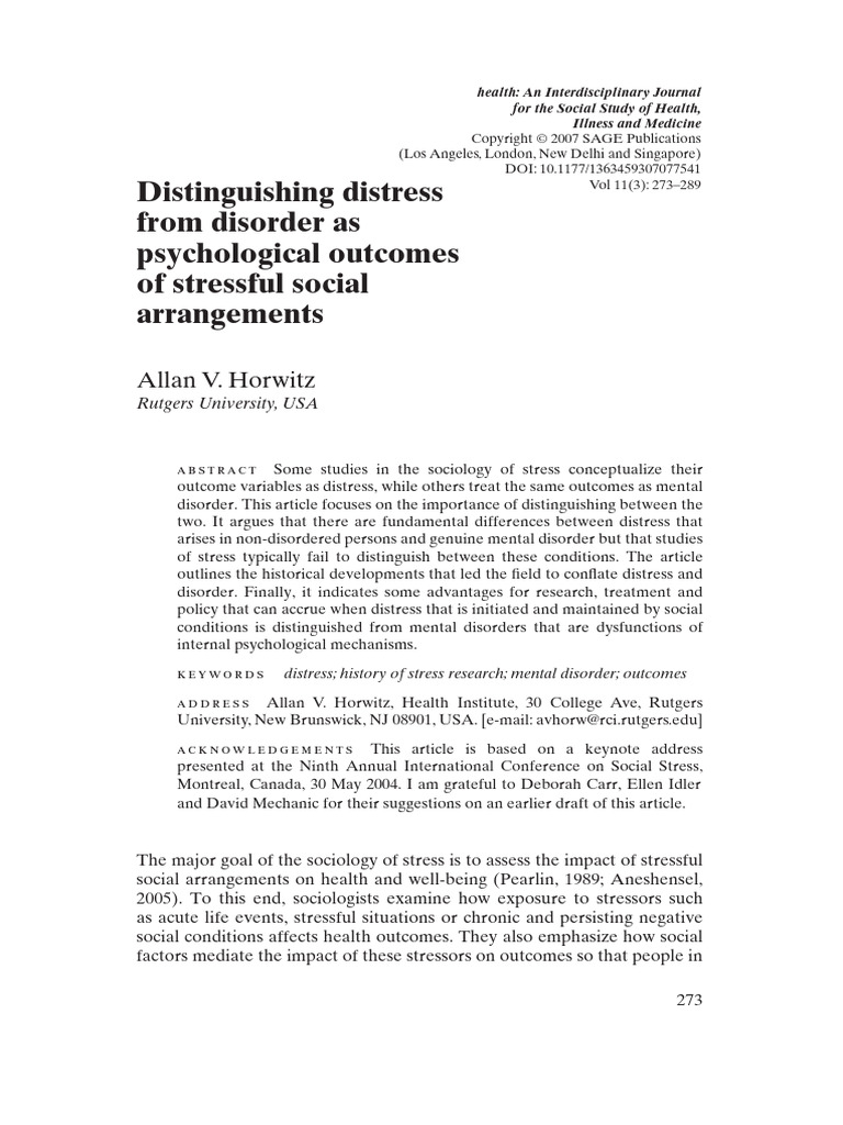 Diff BW Distress and Disorder | PDF | Mental Disorder | Stress (Biology)