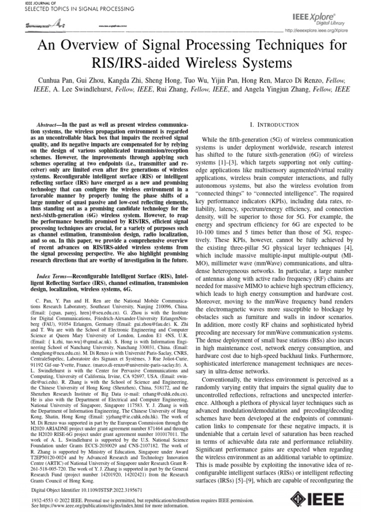 An Overview of Signal Processing Techniques For RIS IRS-Aided Wireless ...
