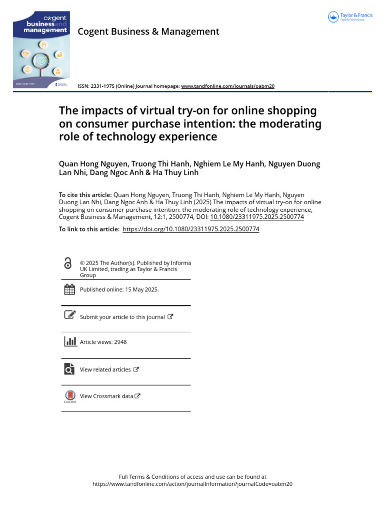 The Impacts of Virtual Try-On For Online Shopping On Consumer Purchase ...