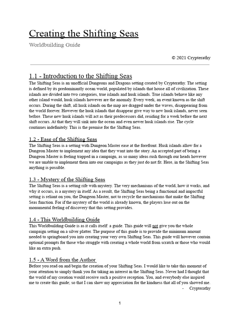 Shifting Seas: D&D Worldbuilding Guide | PDF