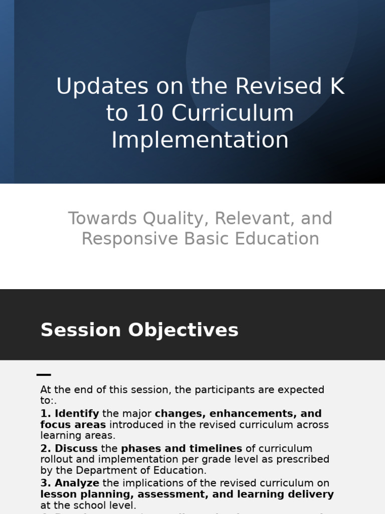 Revised K to 10 Curriculum Updates | PDF | Curriculum | Teachers