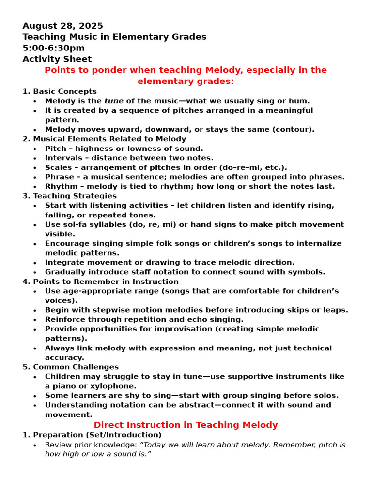 Teaching Melody in Elementary Music | PDF | Public Health | Physical ...