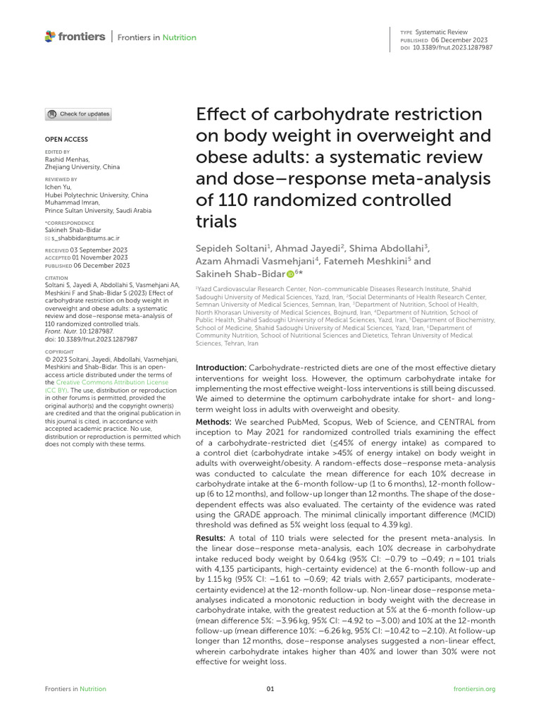 Carbohydrate Restriction and Weight Loss | PDF | Dieting | Low ...