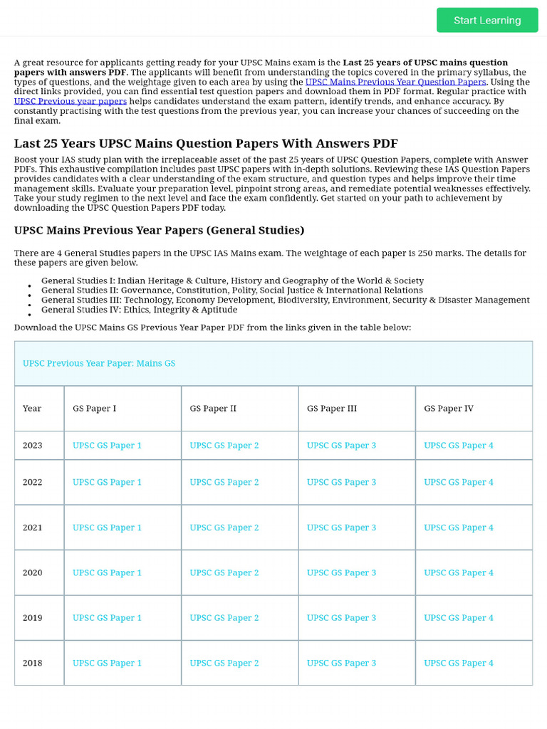 Last 25 Years UPSC Mains Question Papers - Download PDF With Answers. | PDF