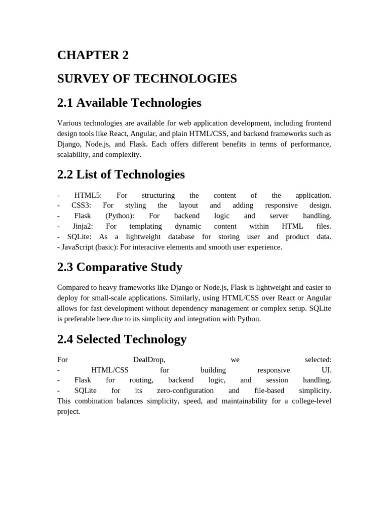 Web App Tech Survey: HTML, Flask, SQLite | PDF