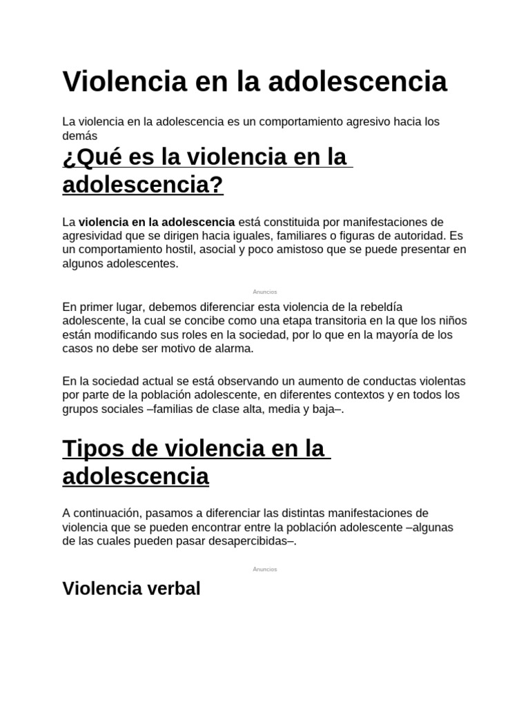Tipos y causas de violencia adolescente | PDF | Violencia | Adolescencia